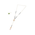 Fashion Golden Long Black Agate Stone Star Necklace Chain With White Tassel Pendant